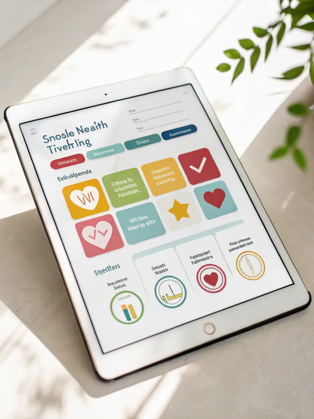 An illustration of the AcompanhAI app interface showing a caregiver scheduling and tracking daily activities for a senior, such as medication reminders and exercise routines.