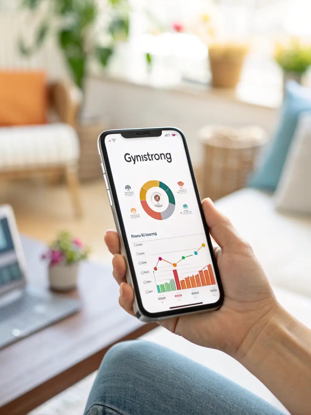 A screenshot of the AcompanhAI mobile app displaying real-time monitoring data, including heart rate, activity levels, and location tracking of a senior.